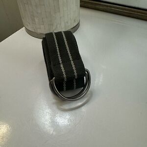 Army Green & Cream Canvas Striped Woven Double D Ring Belt